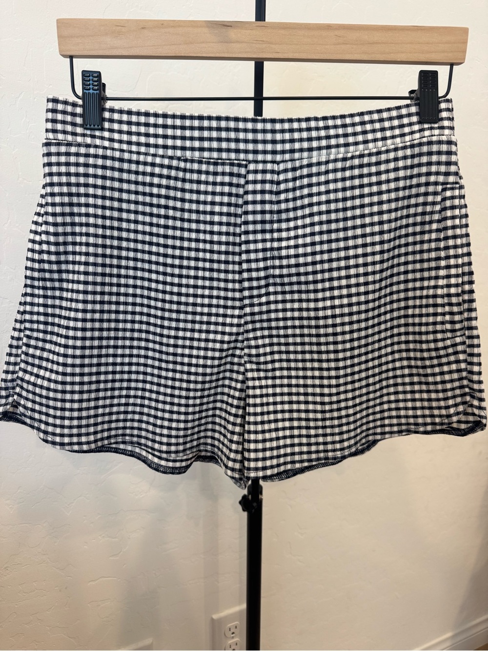 Mango Navy & White Gingham High-Rise Shorts